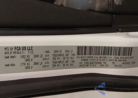 2015 Dodge Durango Sxt z USA, uszkodzony, nr VIN 1C4RDJAG6FC923460